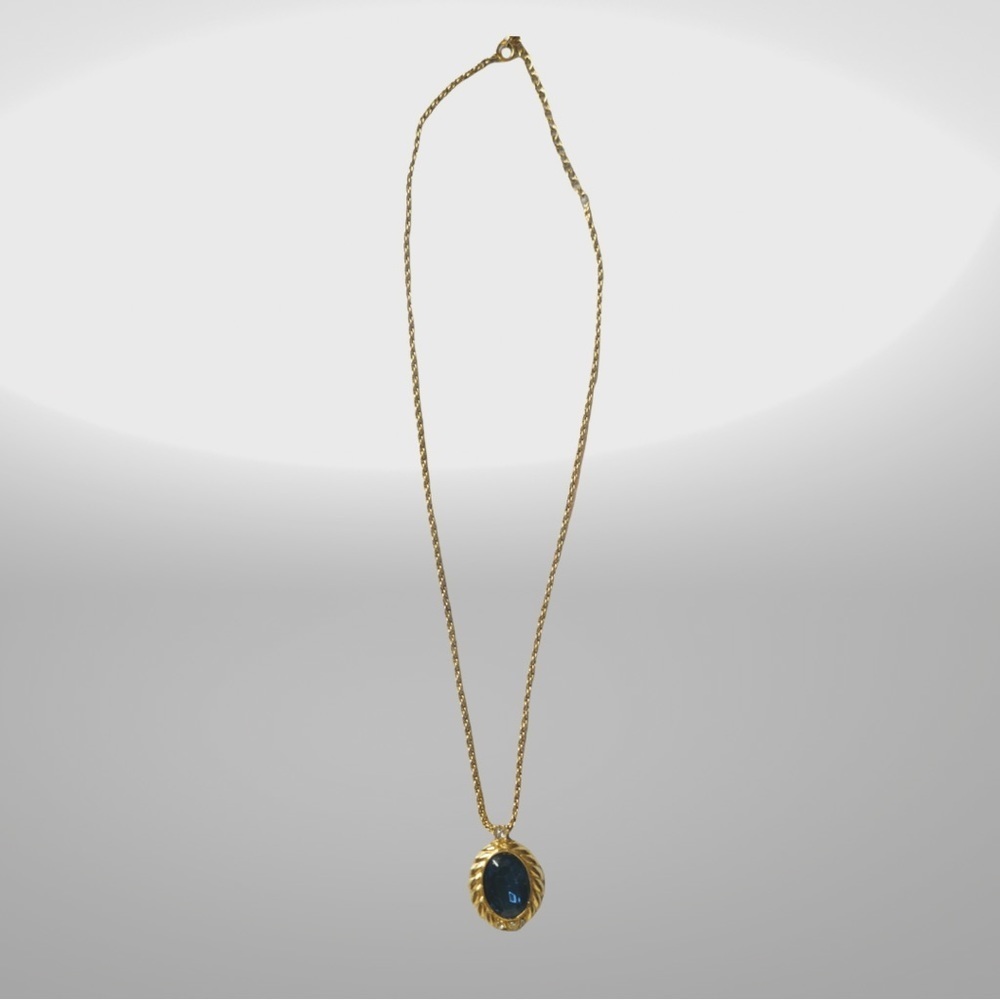 Rare Vintage Christian Dior 1980s Aqua deep Blue rope necklace oval stone. - Picture 3 of 12